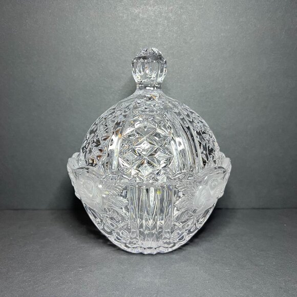 Vintage Anna Hutte Bleikristall Lead Crystal Etched Rose Candy Bowl Dish w/ Lid - Picture 2 of 9